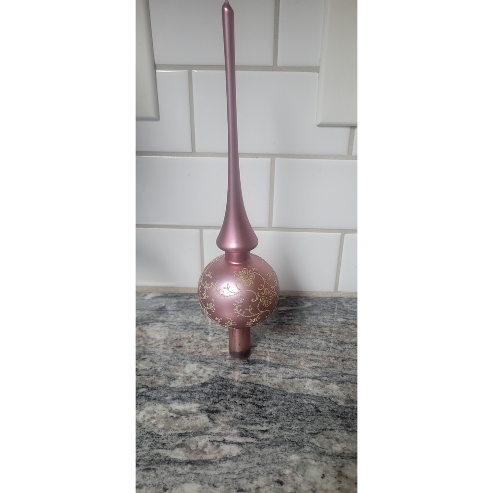 Vintage  Glas Lauscha Blown Glass Christmas Tree Topper Finial Gold 11"